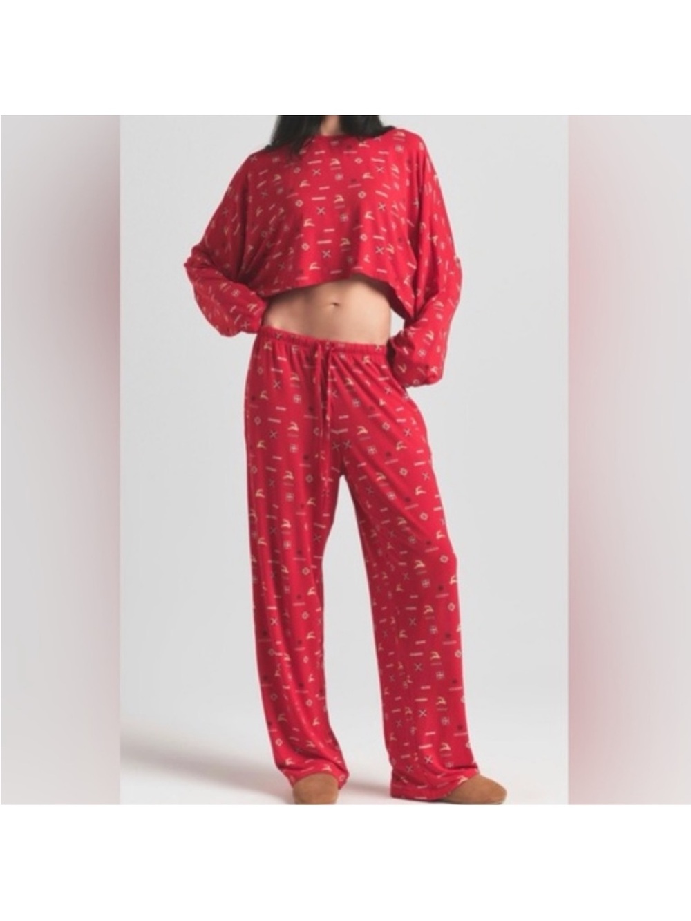 SKIMS Red Festive Reindeer Pajama Set